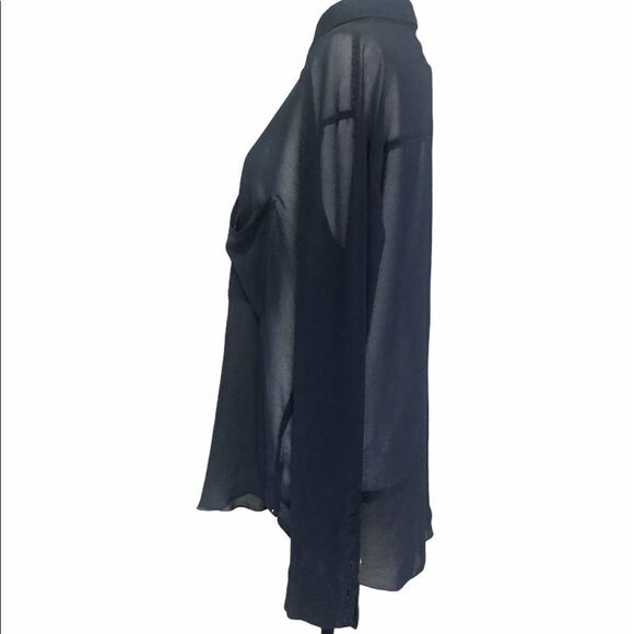 One Teaspoon Sheer Navy Button Down Long Sleeve - Picture 2 of 8